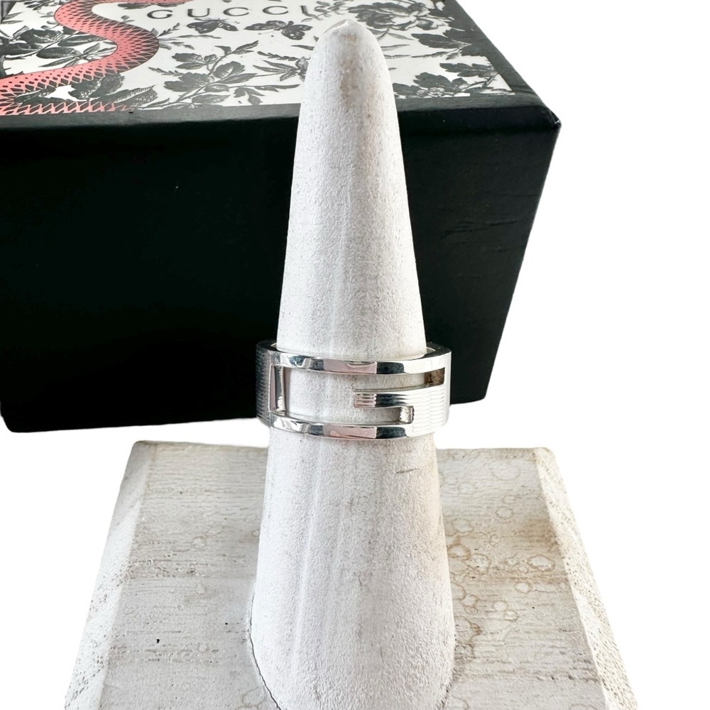 #43 Auth GUCCI 925 Silver Retro G Ring GORGEOUS! With Gucci Box & Dust Bag 7 - Picture 2 of 10